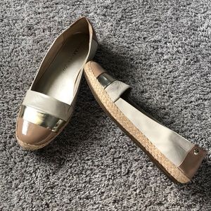 Color Blocked Neutral & Gold Espadrille Flats